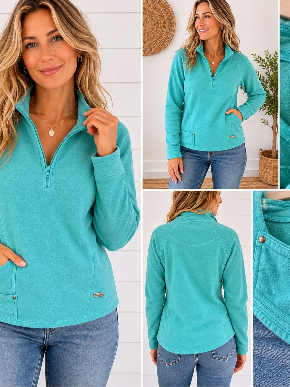 Woolrich Aqua Quarter Zip Pullover Women’s Fleece Sweatshirt Coastal Casual